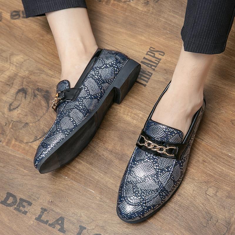 Men's Serpant Pattern PU Leather Driving Loafers - AM APPAREL