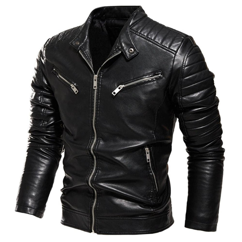 Men's Slim Fit Faux Leather Jacket W/ Chest Zipper - AM APPAREL