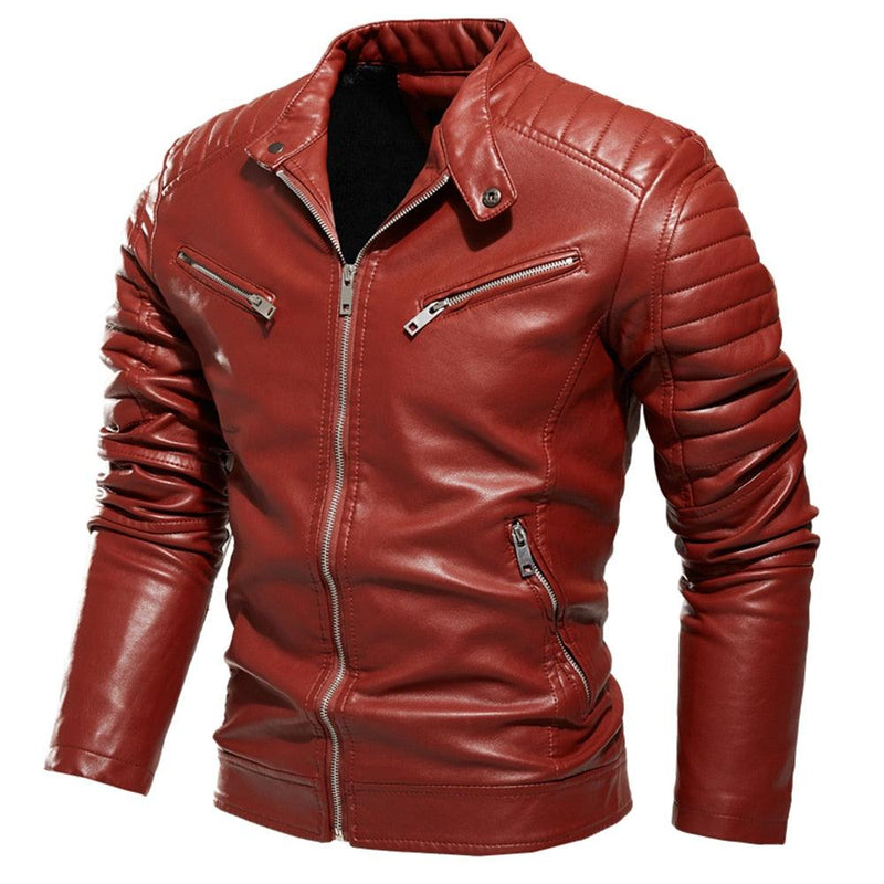 Men's Slim Fit Faux Leather Jacket W/ Chest Zipper - AM APPAREL