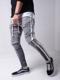 Men's Slim Fit Side Striped Distressed Jeans - AM APPAREL