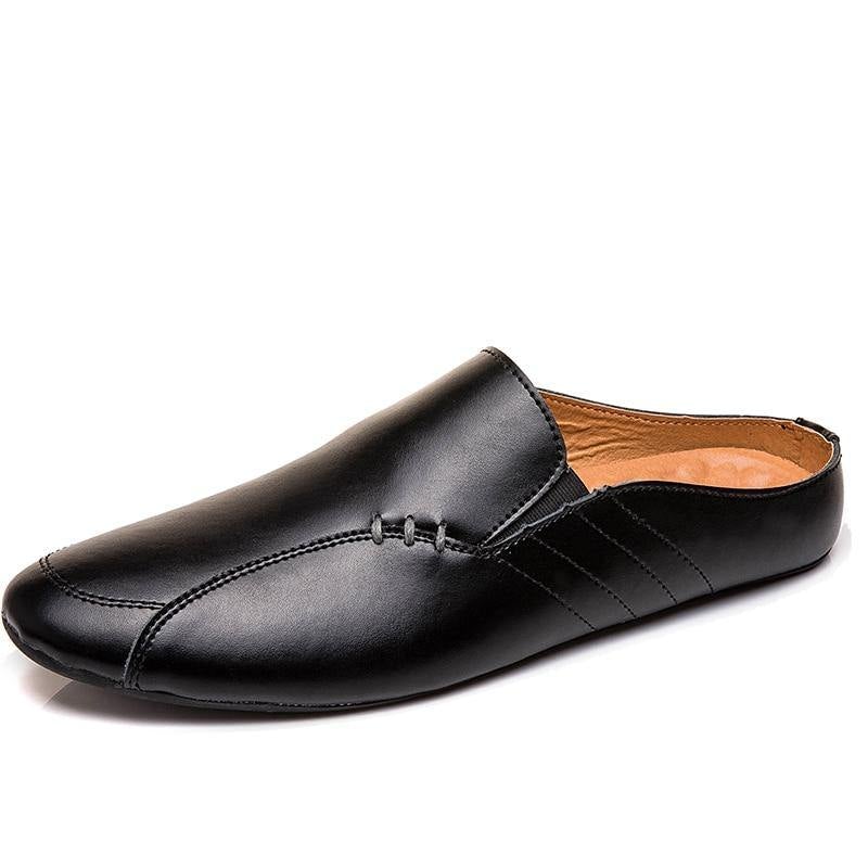 Men's Split Faux Leather Backless Loafers - AM APPAREL