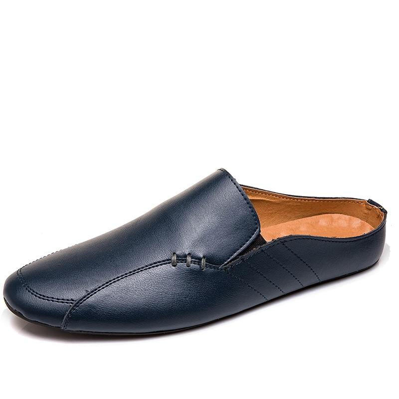 Men's Split Faux Leather Backless Loafers - AM APPAREL