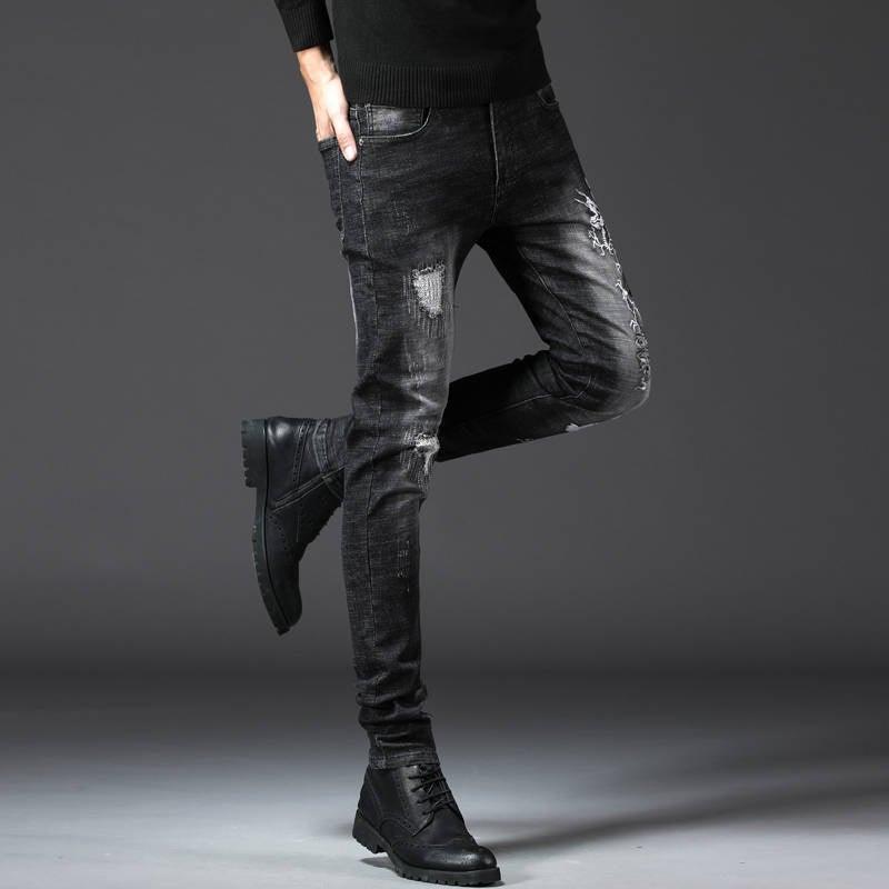 Men's Spring Ripped Slim Stretch Jeans - AM APPAREL