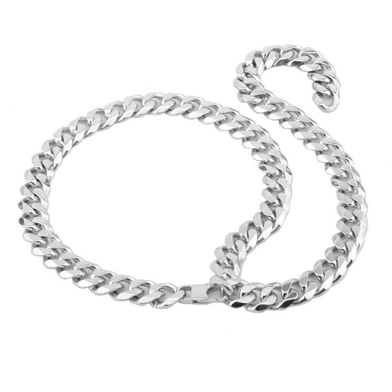 Men's Stainless Steel Long Silver Necklace - AM APPAREL