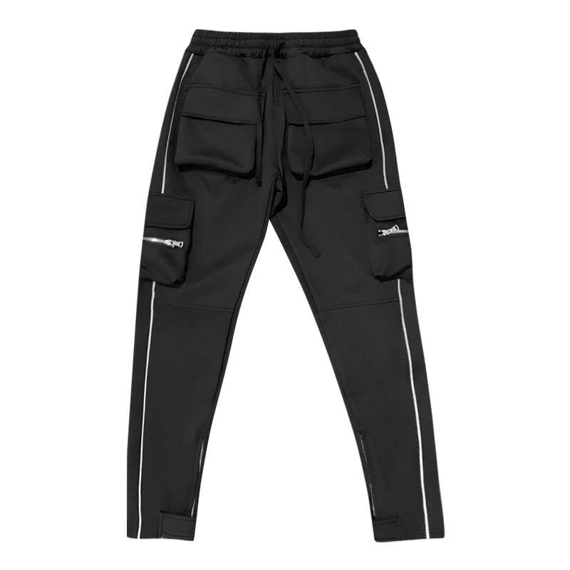 Men's Streetwear Multi-Pocket Cargo Pants W/ Reflective Lines - AM APPAREL