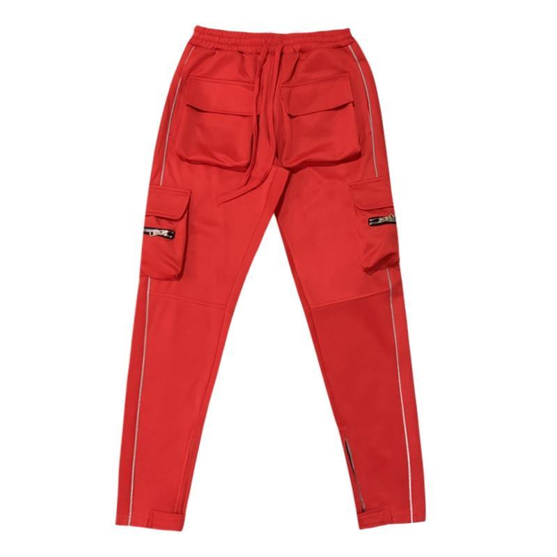 Men's Streetwear Multi-Pocket Cargo Pants W/ Reflective Lines - AM APPAREL