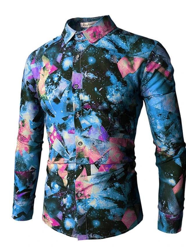 Men's Tie Dye Print Slim Fit Polyester Shirt - AM APPAREL