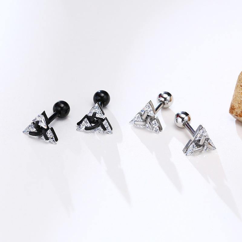 Men's Triangle Shaped Crystal Stud Earrings - AM APPAREL