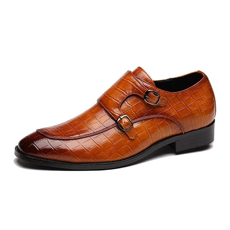 Men's Wood Pattern Genuine Leather Oxford Shoes - AM APPAREL