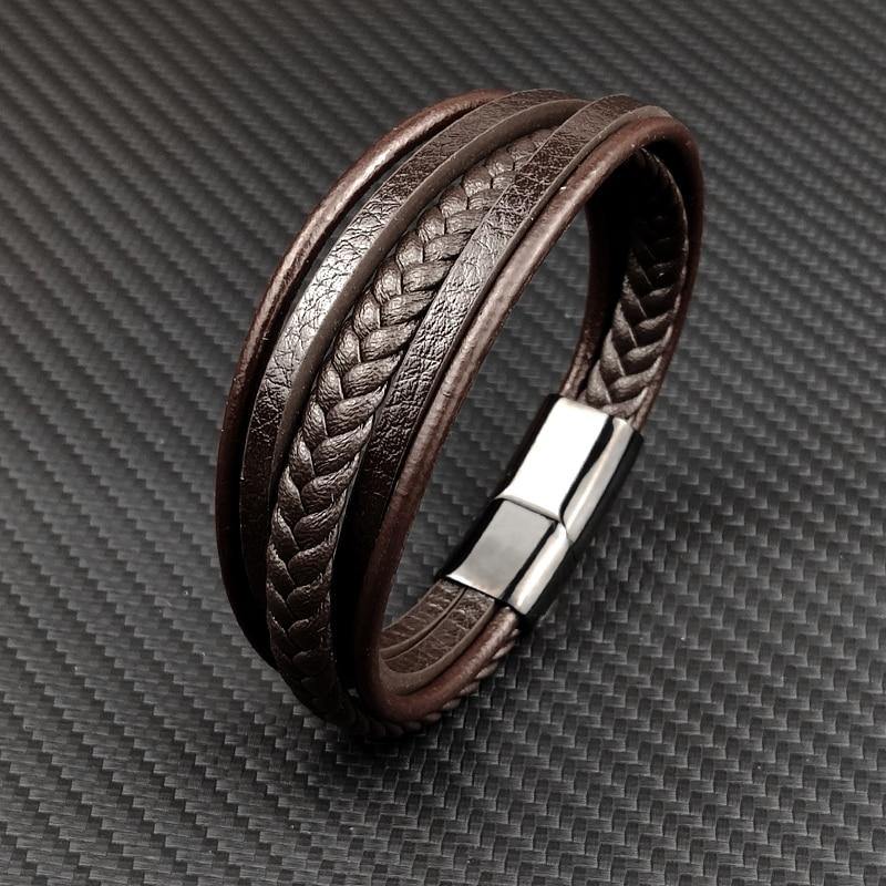 Men's Woven Multi-layer Leather Bracelet - AM APPAREL