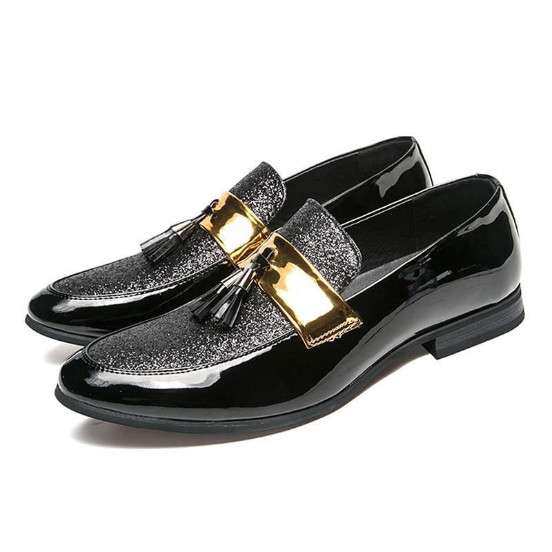 MESC Men's Formal PU Leather Glitter Loafers - AM APPAREL