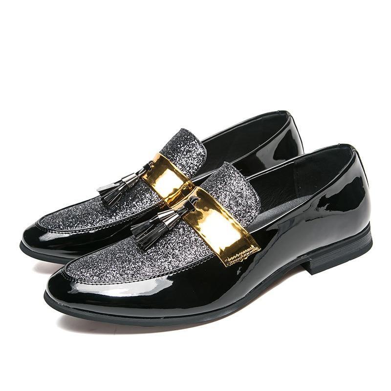 MESC Men's Formal PU Leather Glitter Loafers - AM APPAREL