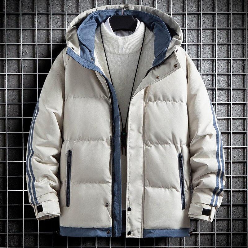 ML Men's Striped Thick Winter Parka Coat - AM APPAREL