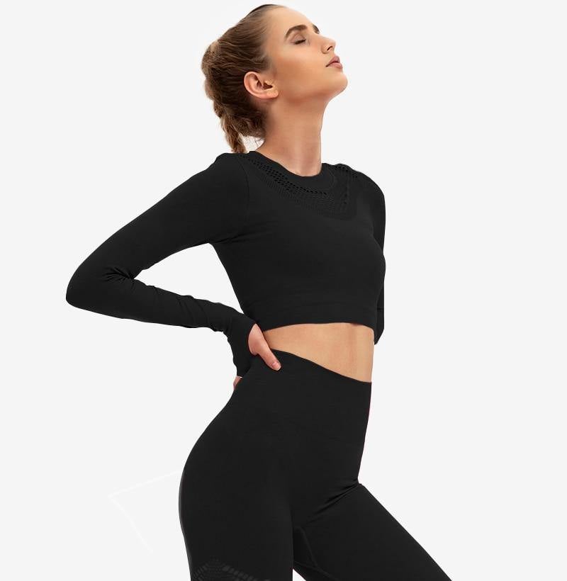 Nylon Women's Fitness Yoga Legging & Long Sleeve Top Set - AM APPAREL