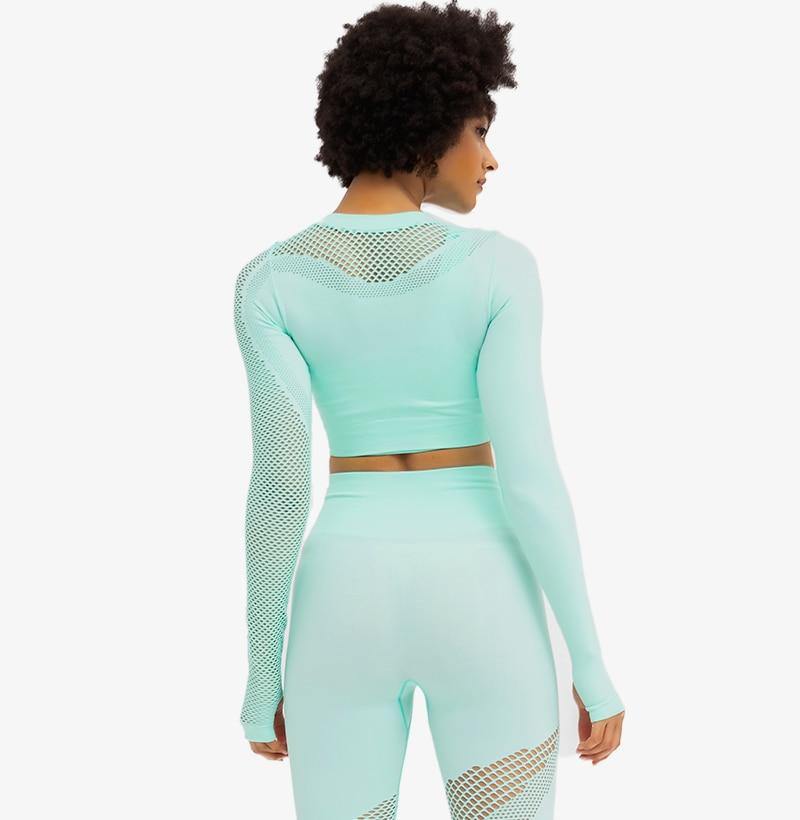 Nylon Women's Fitness Yoga Legging & Long Sleeve Top Set - AM APPAREL