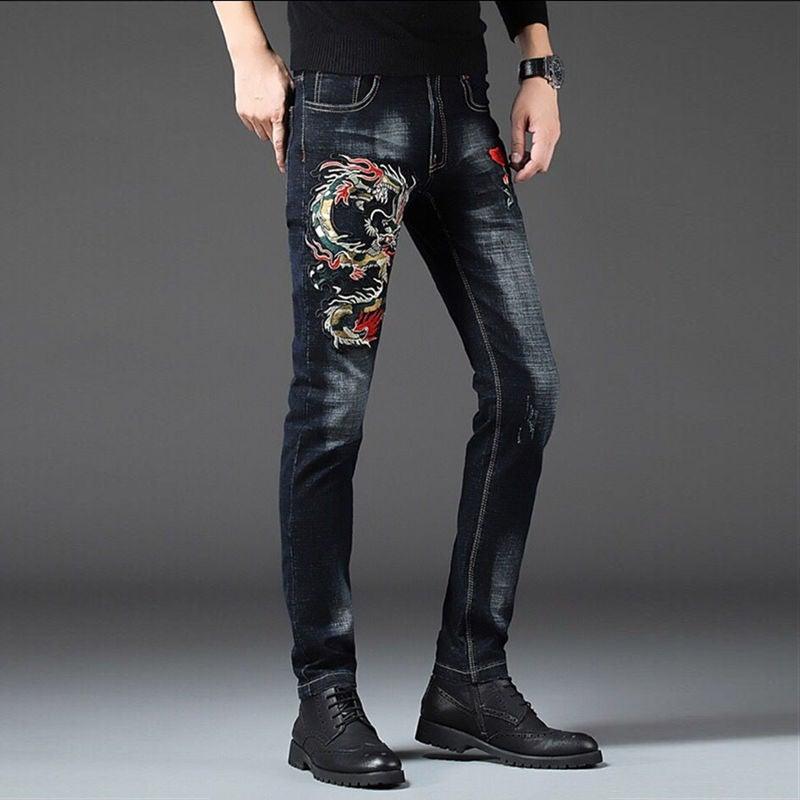 RACC Men's Flower Embroidery Slim Fit Jeans - AM APPAREL