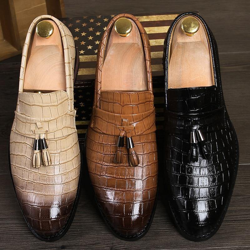 ROGUE Men's Crocodile Pattern Faux Leather Loafers - AM APPAREL