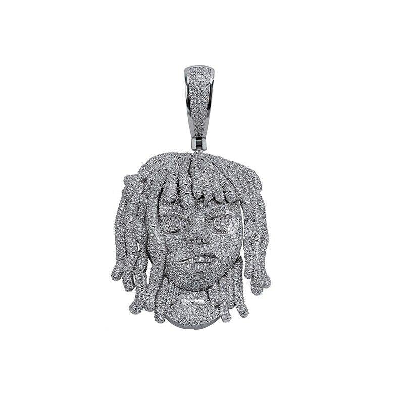 Unisex Iced Out Bling Male Head Pendant Necklace - AM APPAREL