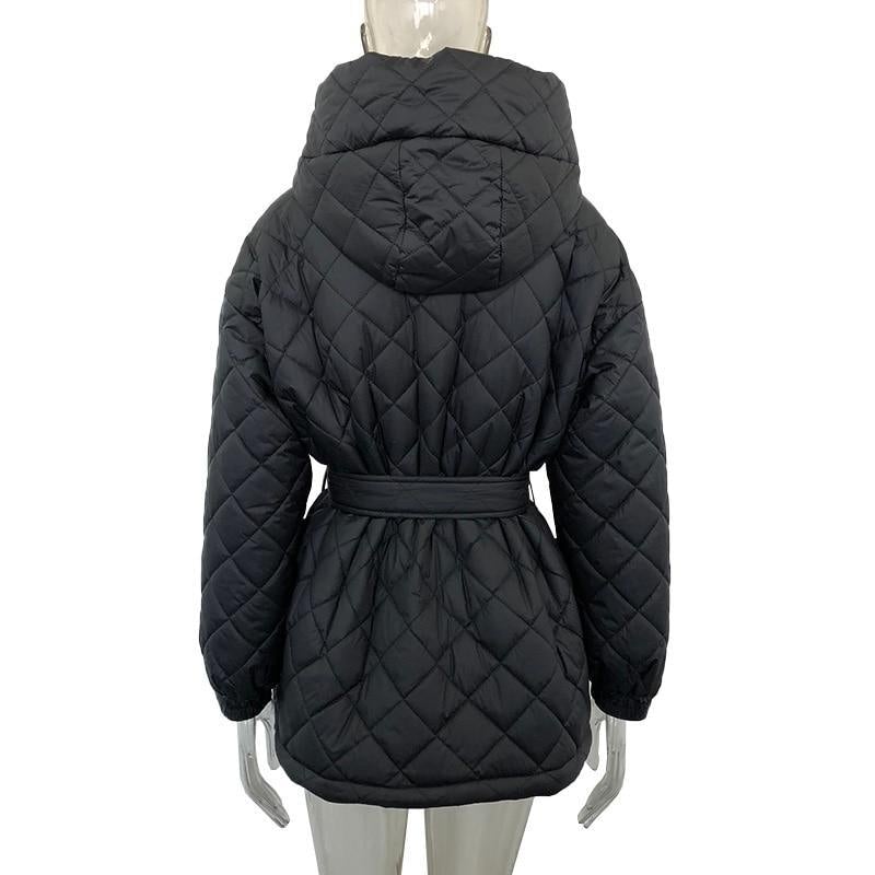 Women's Arygle Hooded Parkas Winter Coat - AM APPAREL