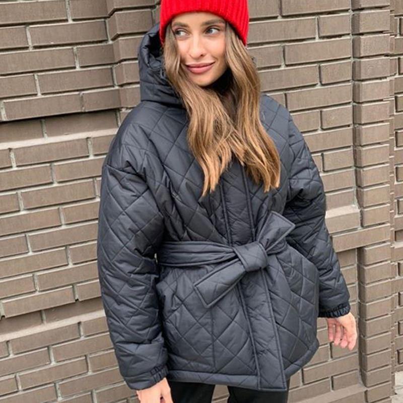 Women's Arygle Hooded Parkas Winter Coat - AM APPAREL