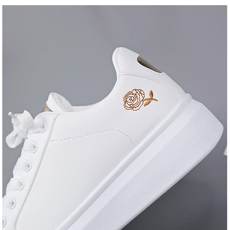 Women's Casual Embroidered White Sneakers - AM APPAREL