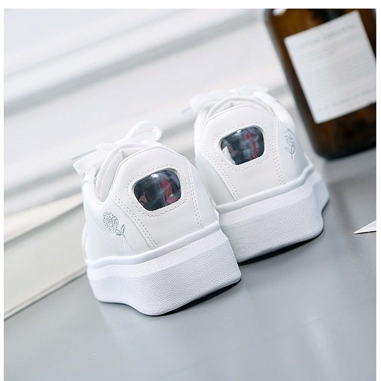 Women's Casual Embroidered White Sneakers - AM APPAREL