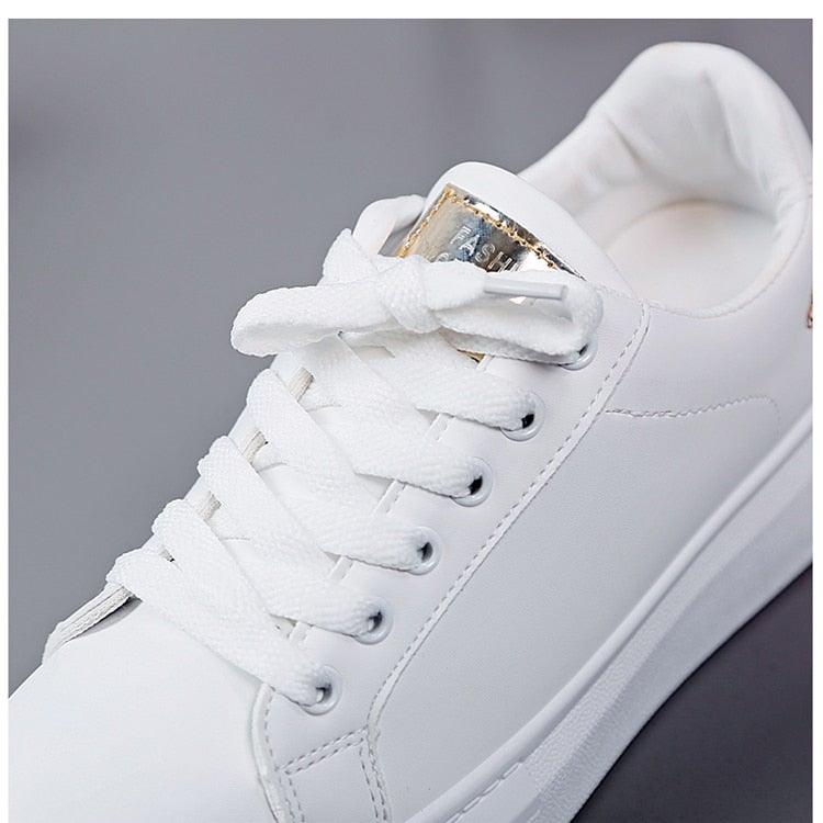 Women's Casual Embroidered White Sneakers - AM APPAREL