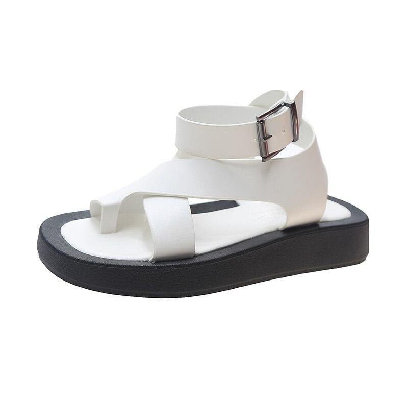 Women's Clip Toe Cross Square Flat Sandals - AM APPAREL