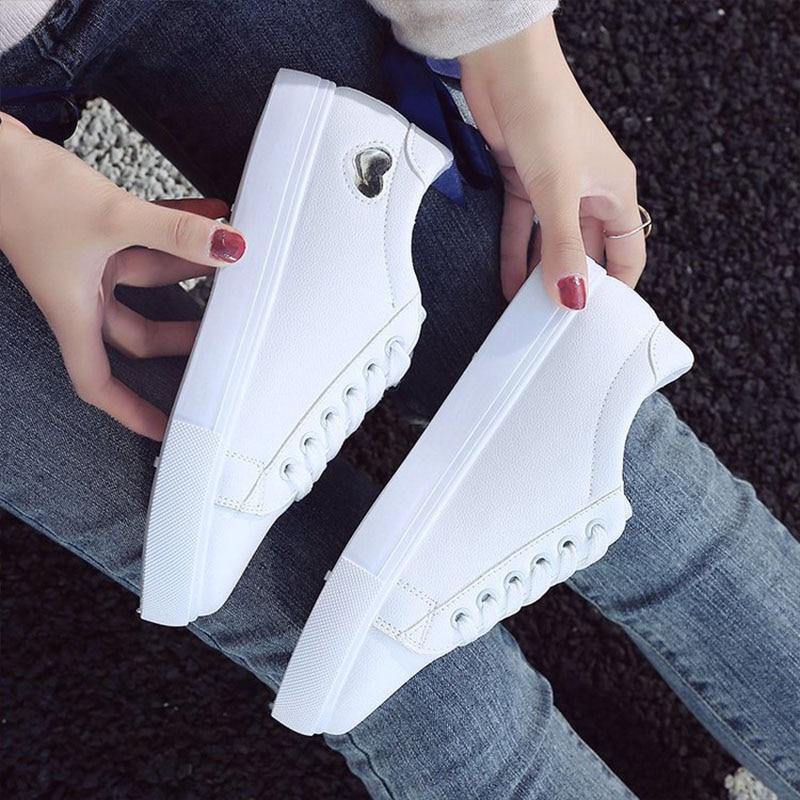 Women's Fashion PU Leather White Sneakers - AM APPAREL