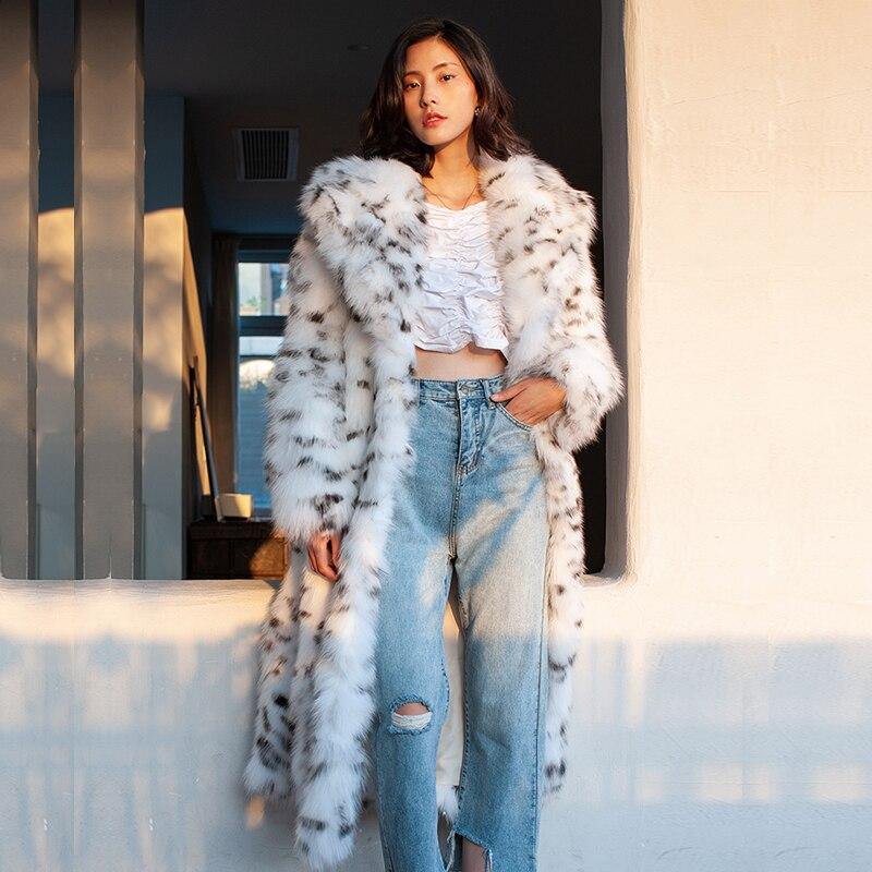 Women's Faux Fur Leopard Print Winter Long Coat - AM APPAREL