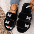 Women's Furr Slippers W/ Rhinestone Butterfly Detail - AM APPAREL