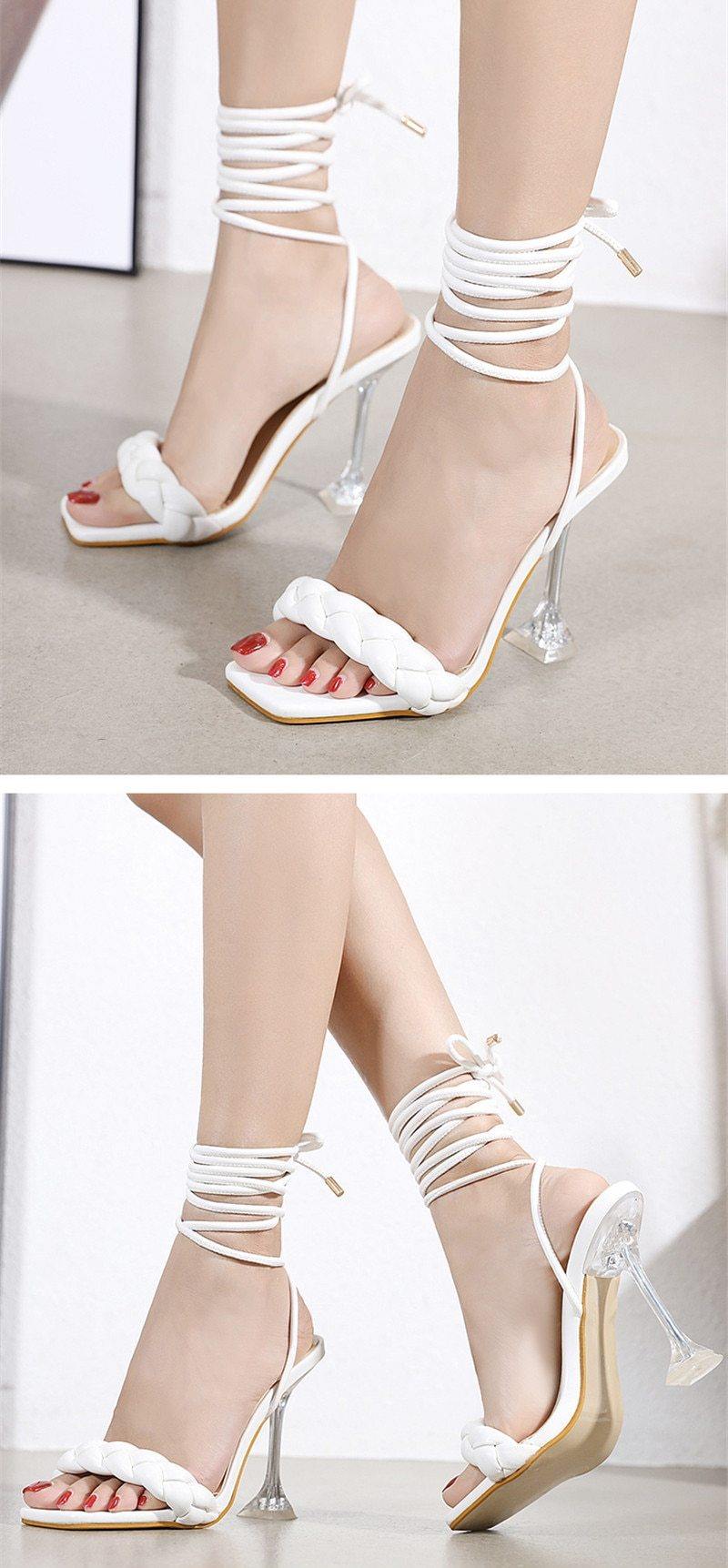 Women's Strap Open Toe Sanda Heels - AM APPAREL