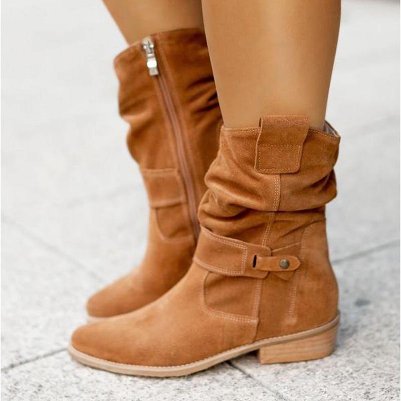 Women's Warm Zipper Winter Suede Boots - AM APPAREL