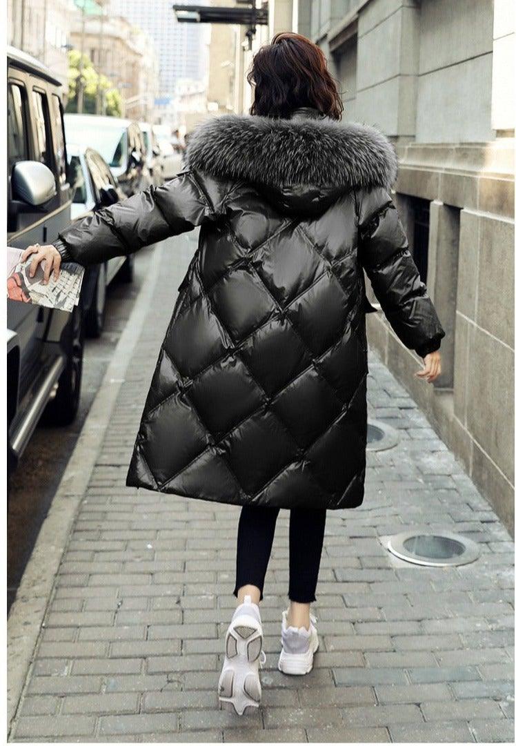 Women's Winter Fur Collar Warm Long Coat - AM APPAREL